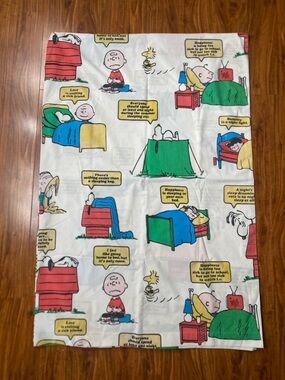 Vintage 1971 Kids Peanuts Gang Charlie Brown Snoopy Twin Flat Sheet Retro Cute